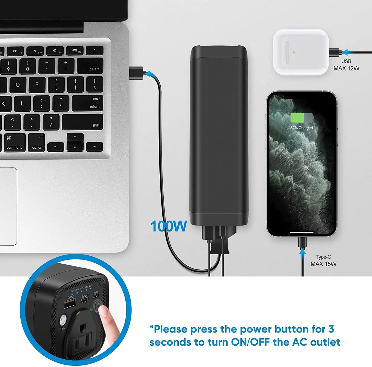 N1 AC Outlet Portable Laptop Charger, 31200mAh/115.4Wh 100W Travel Laptop Power Bank