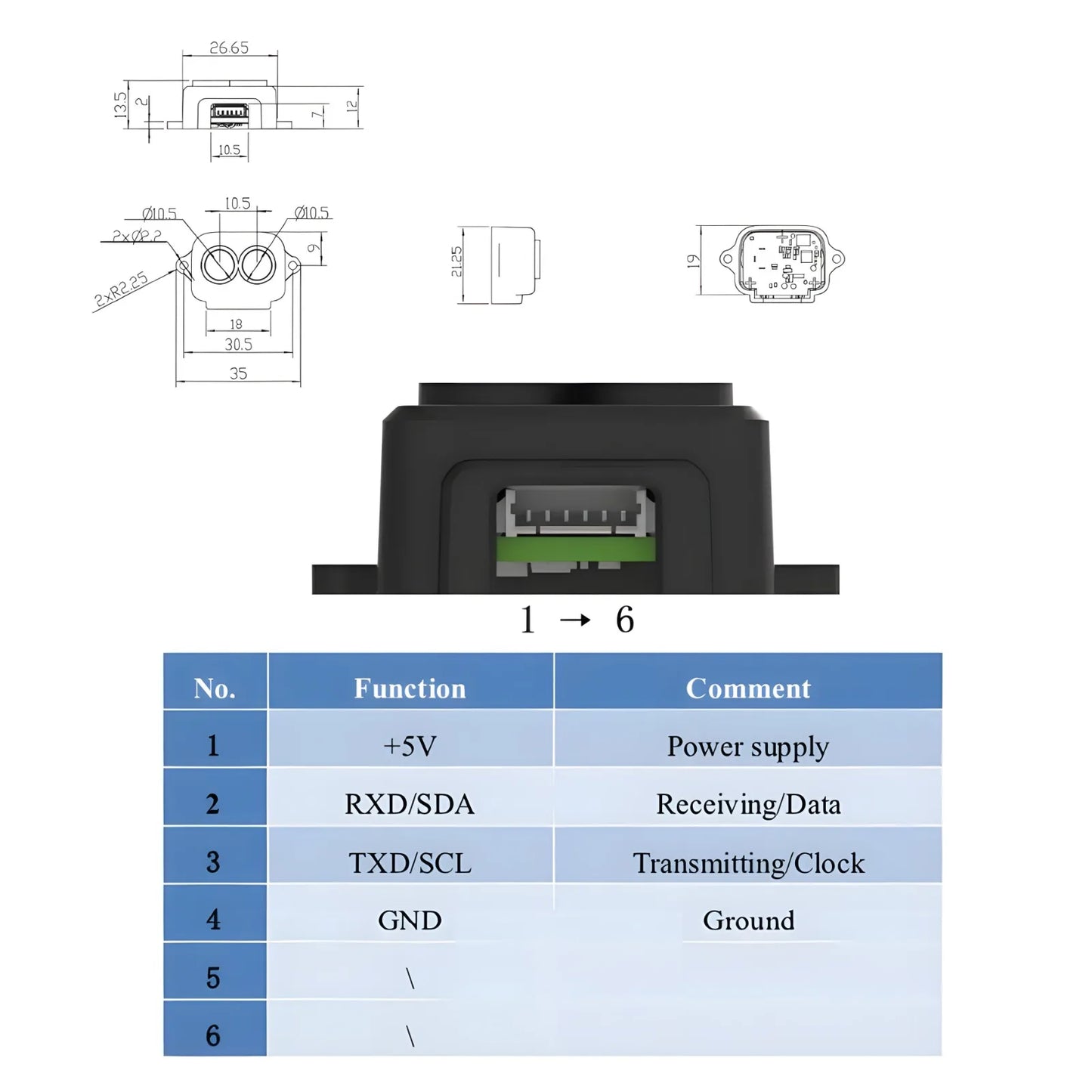 TF-Luna LiDAR Range Finder Sensor Single-Point Micro Ranging Module 5V UART IIC Interface With Male Cable+Famale Cable