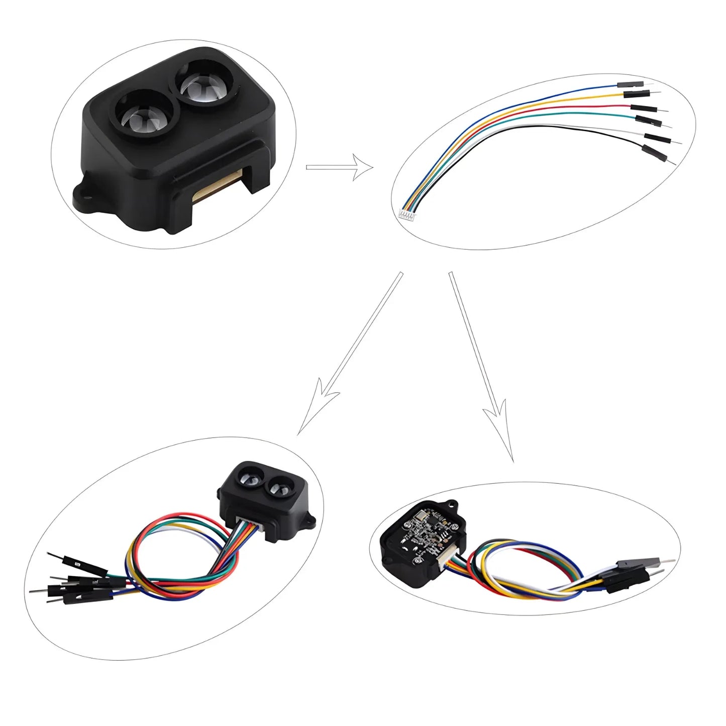 TF-Luna LiDAR Range Finder Sensor Single-Point Micro Ranging Module 5V UART IIC Interface With Male Cable+Famale Cable